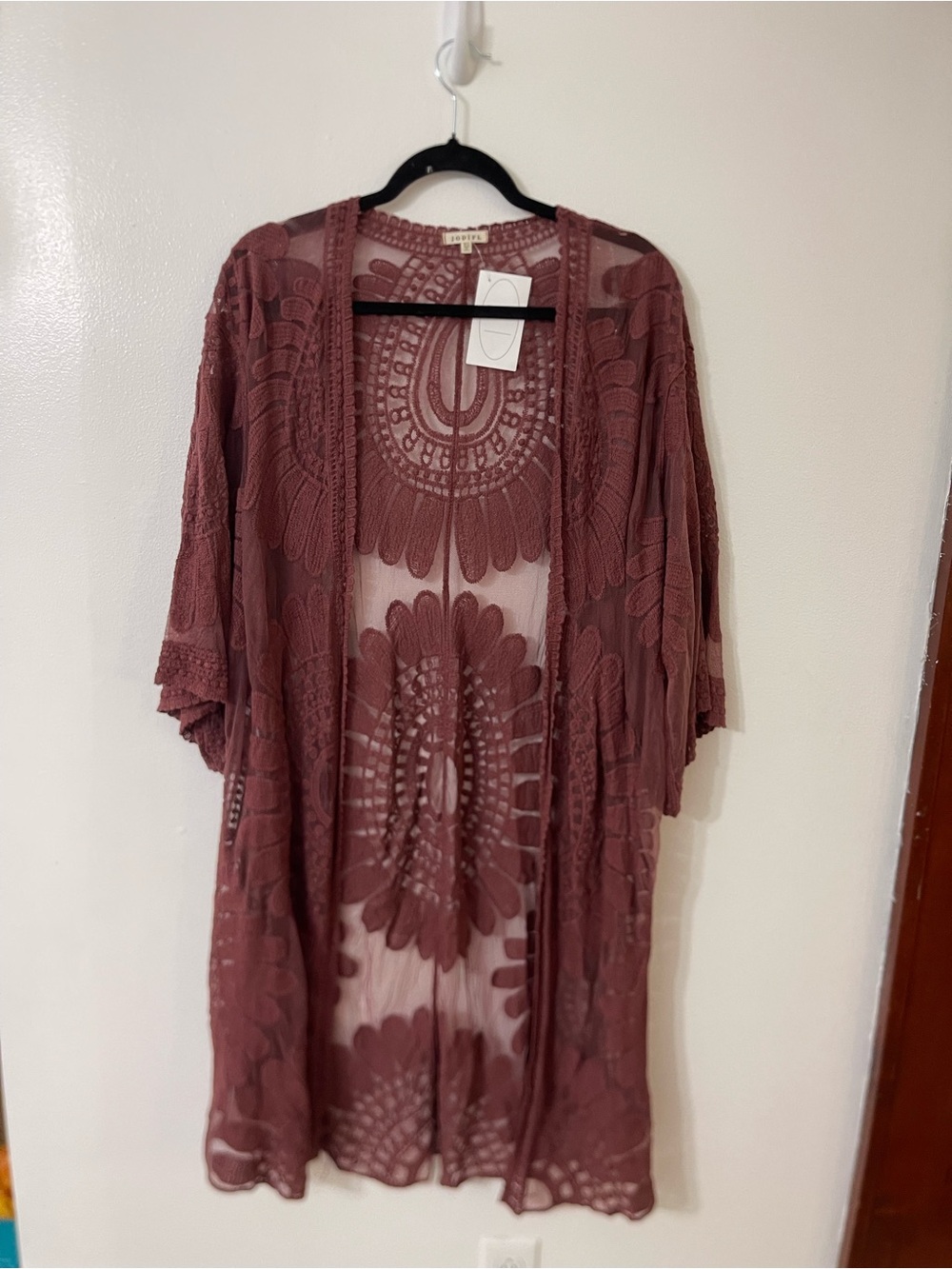 JODIFL Dusty Rose Crochet Sheer Kimono